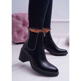 POPA Botas femininas de salto alto com strass preto rítmico 1