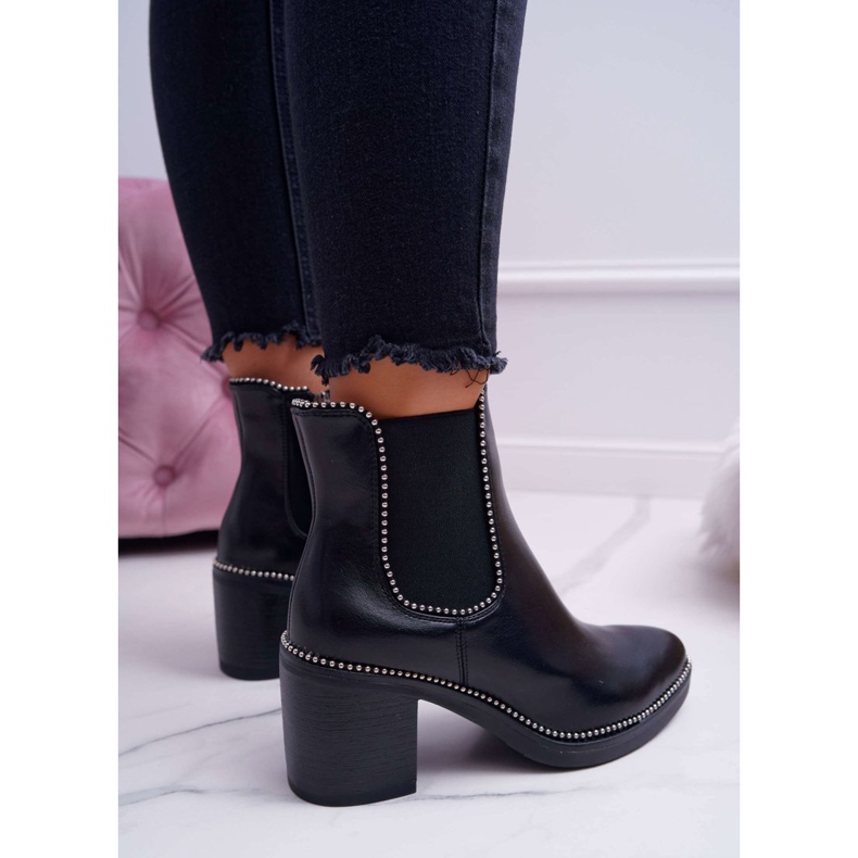 POPA Botas femininas de salto alto com strass preto rítmico 2