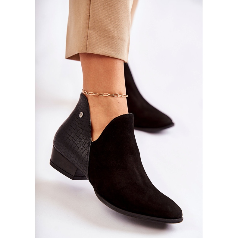 Botas rasteiras femininas de couro maciejka preto 04091-62 / 00-5 1