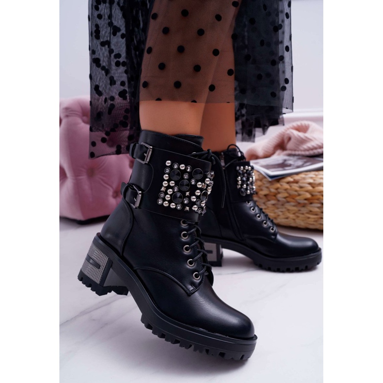 POPA Botas altas femininas rock com aba preta infinita preto 1 POPA Botas altas femininas rock com aba preta infinita preto 1