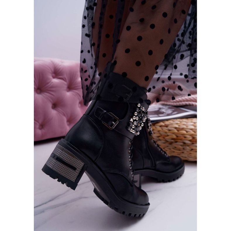 POPA Botas altas femininas rock com aba preta infinita preto 2 POPA Botas altas femininas rock com aba preta infinita preto 2