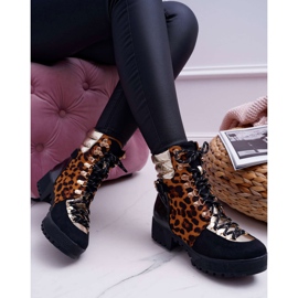 WIN Botas femininas caçadores salto plano estampa de leopardo mexa-se preto 2