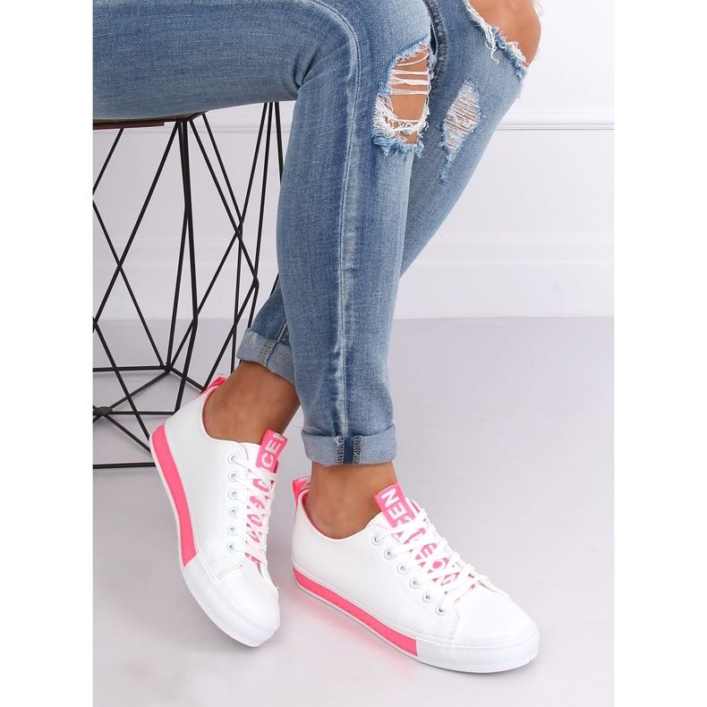Tênis feminino branco e rosa A88-23 Fushia 2