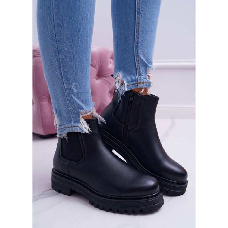 SEA Botas femininas de salto plano quente preto Orion 1