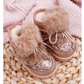 FRROCK Botas de neve infantis com pele de champanhe Minnie Mouse rosa 2