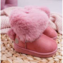 FRROCK Botas de neve infantis com chuteiras de pele rosa 2