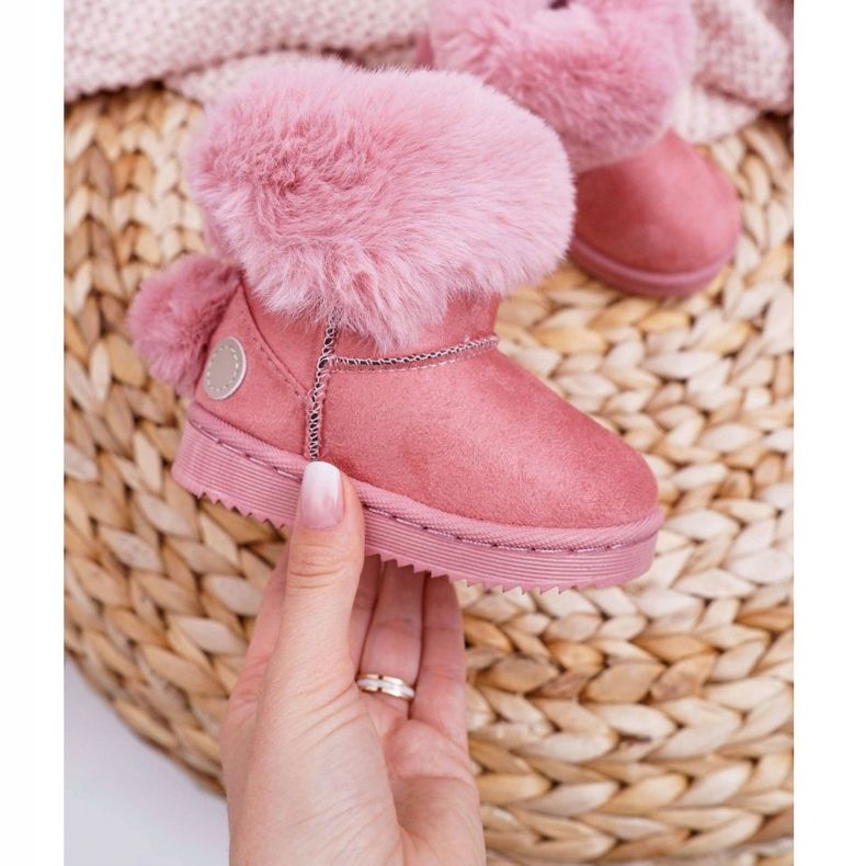 FRROCK Botas de neve infantis com chuteiras de pele rosa 1