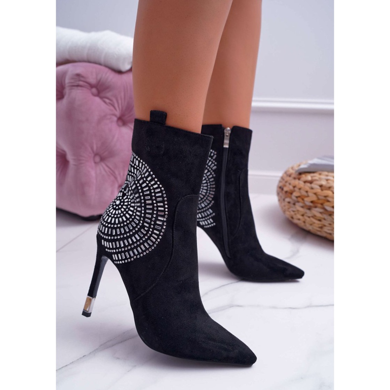 HAN Botas femininas de salto alto pretas na moda preto 2