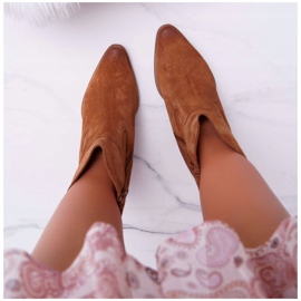 Botas femininas com salto alto couro camurça conhaque Nicole 2433 marrom 2