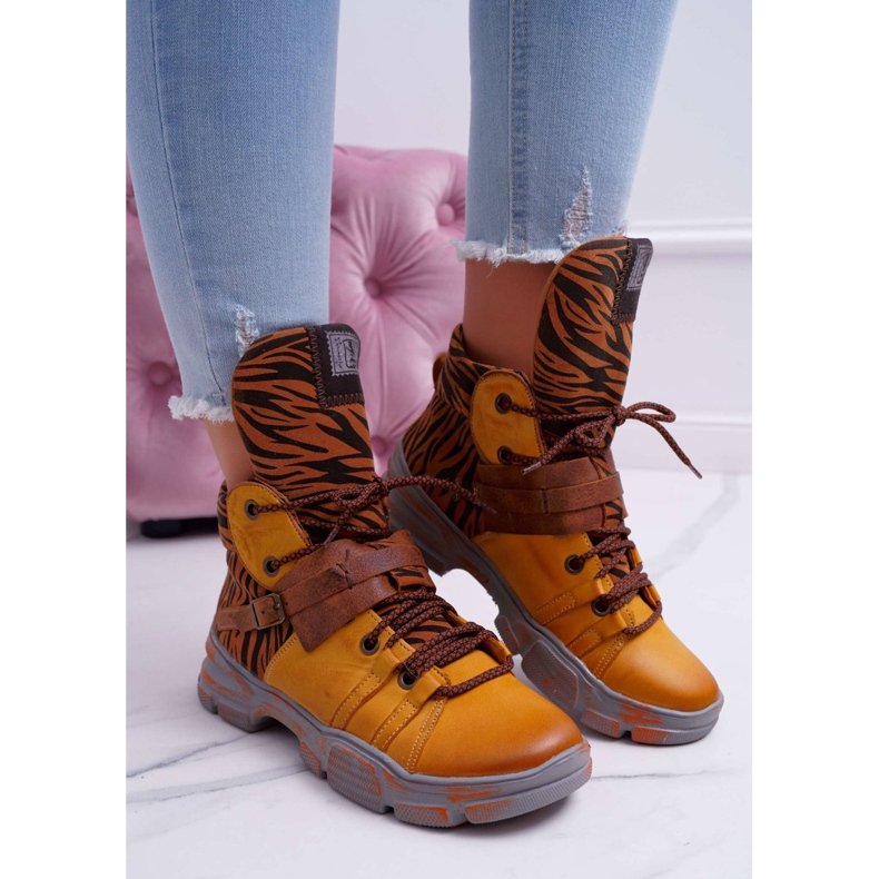 Botas femininas de couro maciejka amarelo 04218 marrom 1