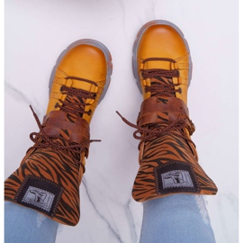 Botas femininas de couro maciejka amarelo 04218 marrom 2