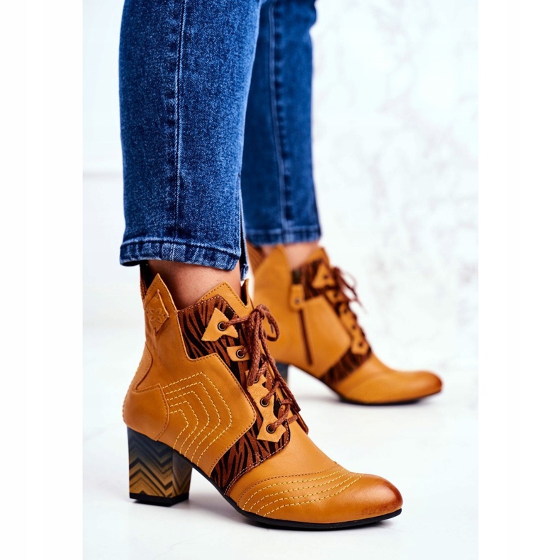 Botas femininas de couro maciejka amarelo 03194 castanho multicolorido 1