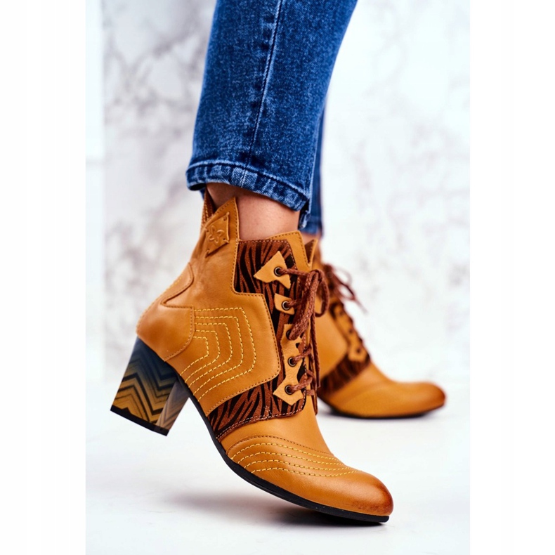 Botas femininas de couro maciejka amarelo 03194 castanho multicolorido 2