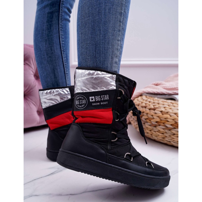 Botas femininas pretas quentes de neve com pelo Big Star EE274656 preto 2