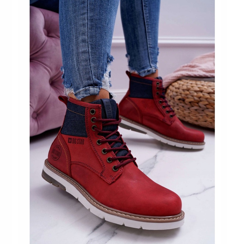 Armadilhas de botas femininas Big Star Couro Borgonha EE274006 vermelho 1