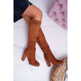 EVE Botas femininas de salto em camurça Camel Marion castanho 1