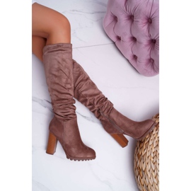 EVE Botas de salto feminino em camurça Khaki Marion cáqui 1