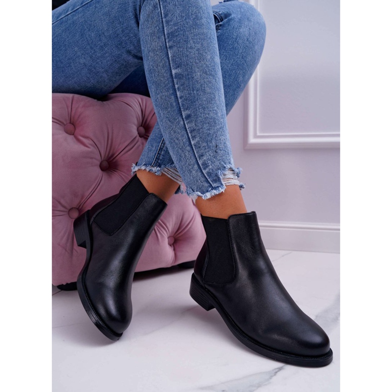 S.Barski Botas femininas Botas Chelsea de salto baixo couro preto Barski W1901 1