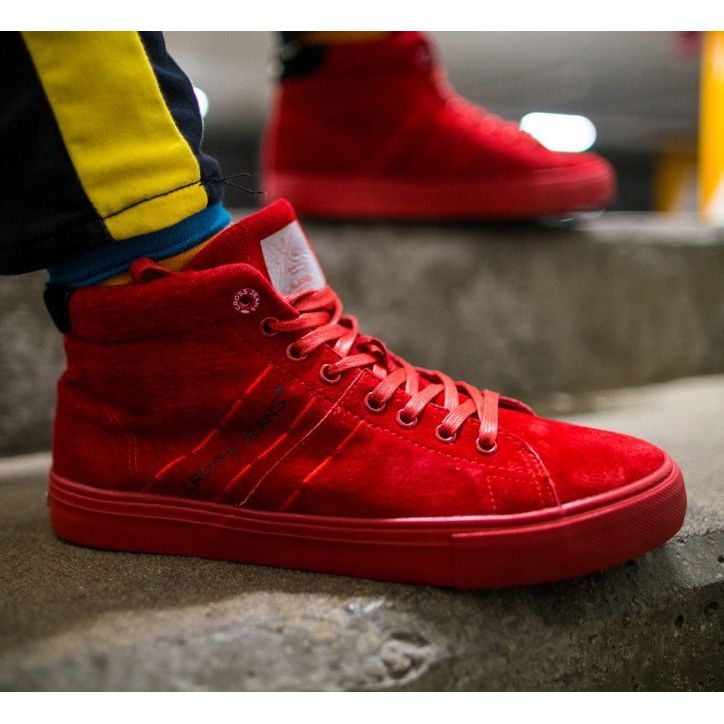 Cross Jeans Tênis masculino jeans de alta cruzada couro camurça vermelho EE1R4055C 1