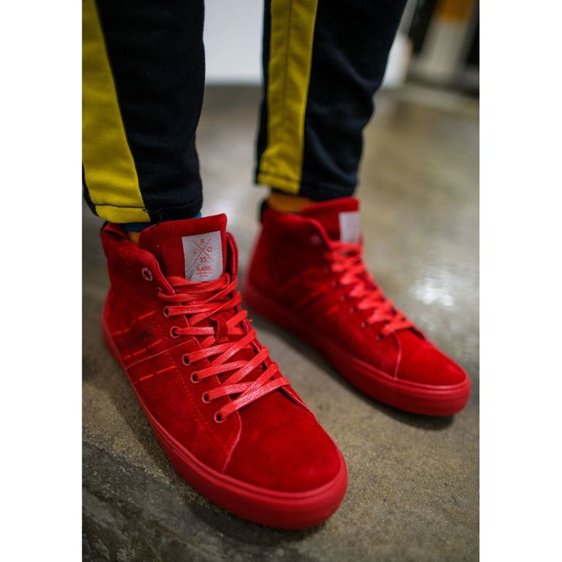 Cross Jeans Tênis masculino jeans de alta cruzada couro camurça vermelho EE1R4055C 2