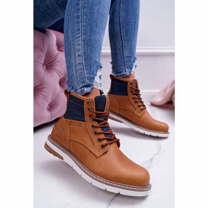 Armadilhas de botas femininas Big Star Couro Marrom EE274004 1
