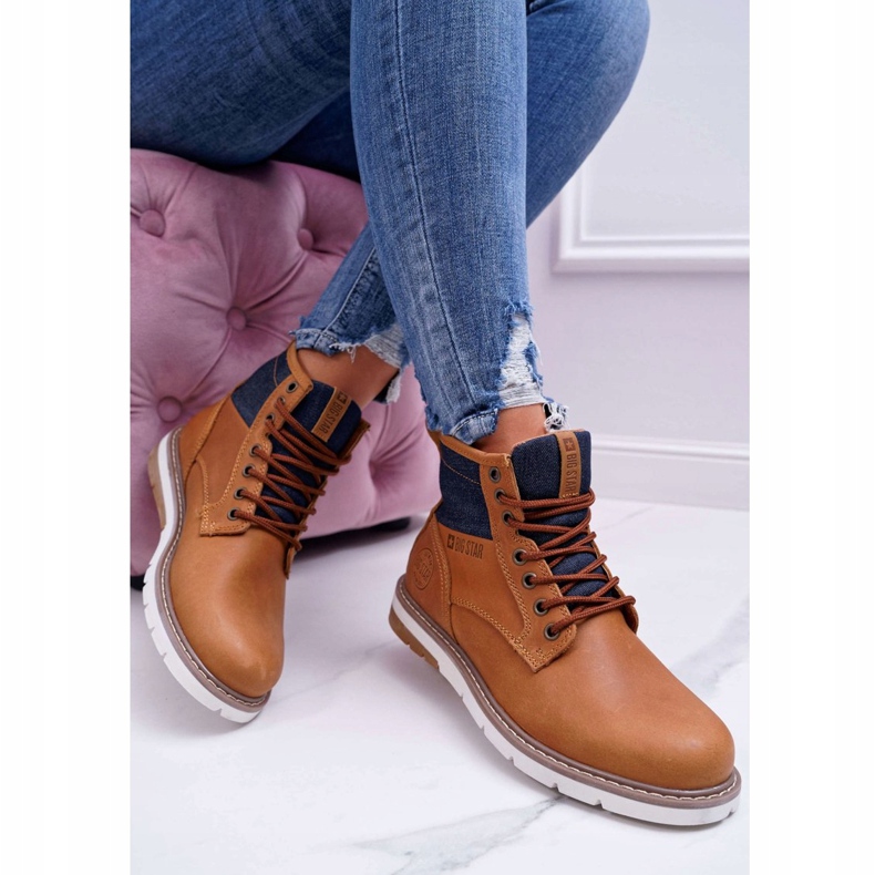 Armadilhas de botas femininas Big Star Couro Marrom EE274004 2