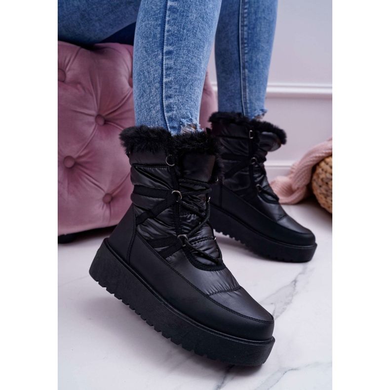 FRGIV Botas de neve femininas com pele preta Calma preto 1