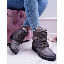 FG2 Botas femininas de salto plano quente cinza Debra 2