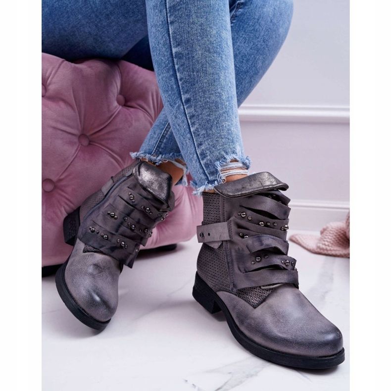 FG2 Botas femininas de salto plano quente cinza Debra 2