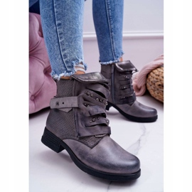 FG2 Botas femininas de salto plano quente cinza Debra 1