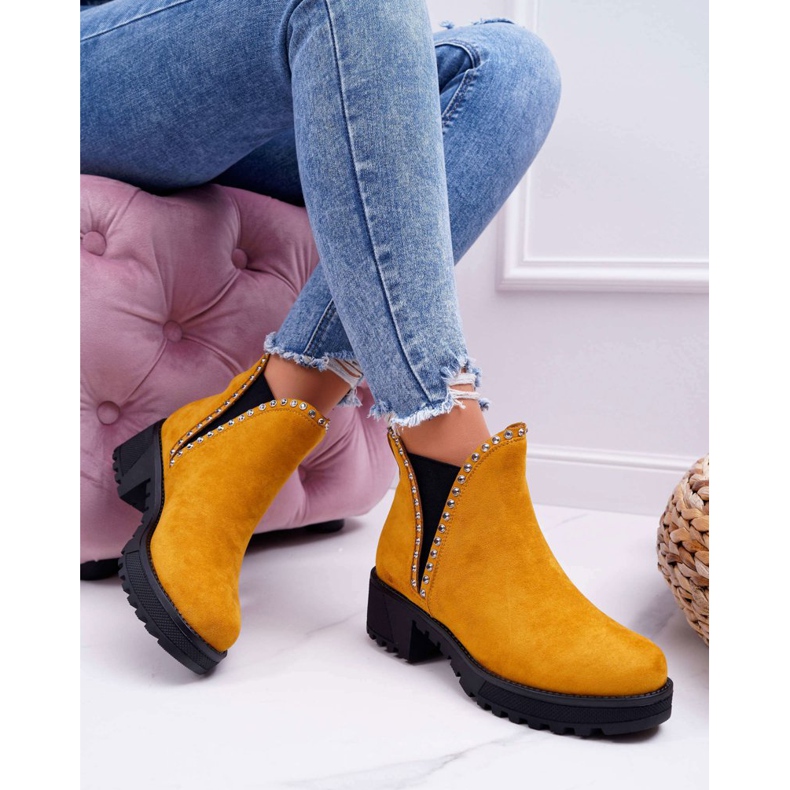 FRBS Botas Jodhpur Femininas com Zircônia Cúbica Amarelo Sissy 1