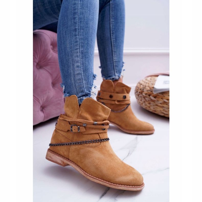MSMG Botas femininas de tornozelo A3705 da sorte de camelo marrom 1