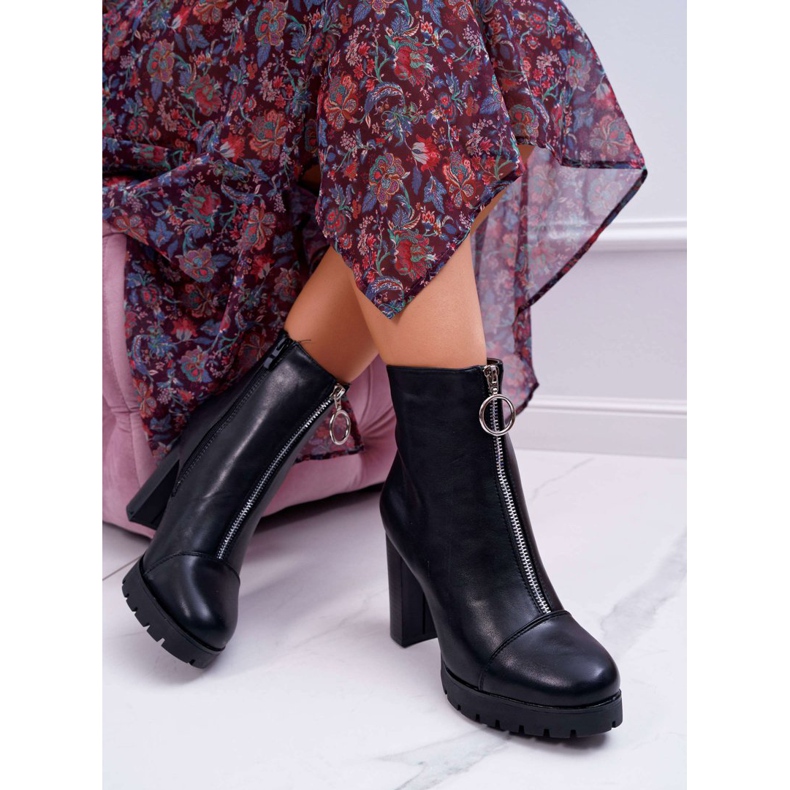 FRBS Botas de salto femininas com zíper decorativo preto Senuto 1