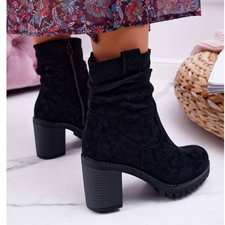 FB2 Botas de salto feminino camurça preta Celma preto 2