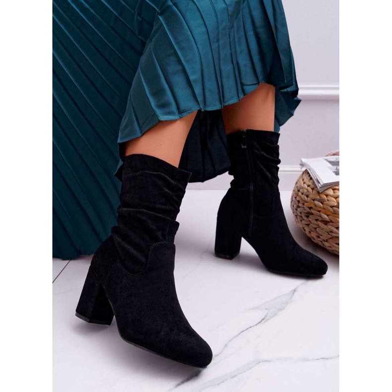 FRJ Botas de salto feminino em camurça preta sem fim preto 1