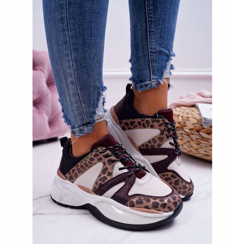 Sapatos esportivos femininos pele de cobra cor de vinho Larey vermelho 2