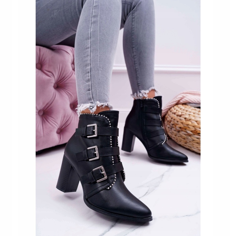 FJ1 Botas femininas de salto alto com fivelas nas finas pretas preto 1