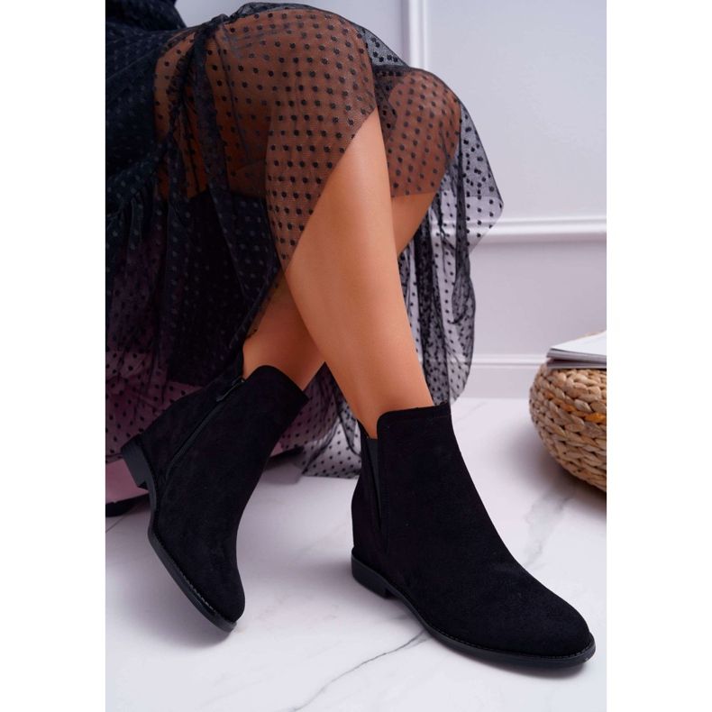 BUGO Botas femininas com tema preto de camurça em cunha 2 BUGO Botas femininas com tema preto de camurça em cunha 2