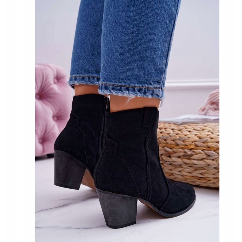 BUGO Botas femininas de salto pretas Nutriso Botas de caubói preto 2