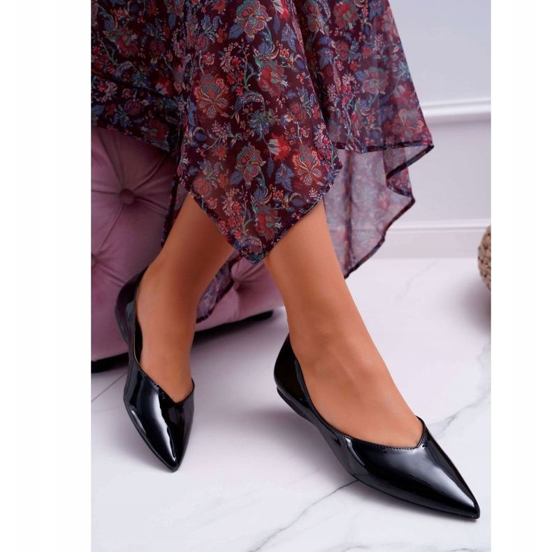 FRJEIN Bailarinas femininas lacadas em preto Spitz Tell Me 1