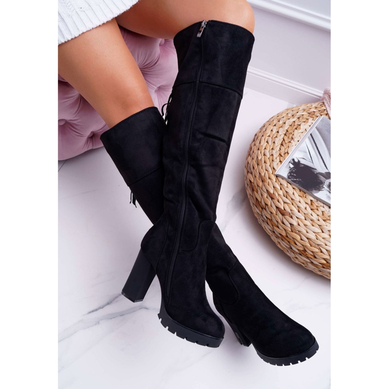 EVE Botas femininas de salto alto camurça velkor quente preto 2