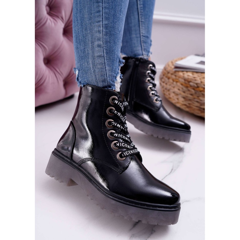 Botas femininas com salto plano Botas lacadas pretas Sergio Leone TR726 preto 1 Botas femininas com salto plano Botas lacadas pretas Sergio Leone TR726 preto 1