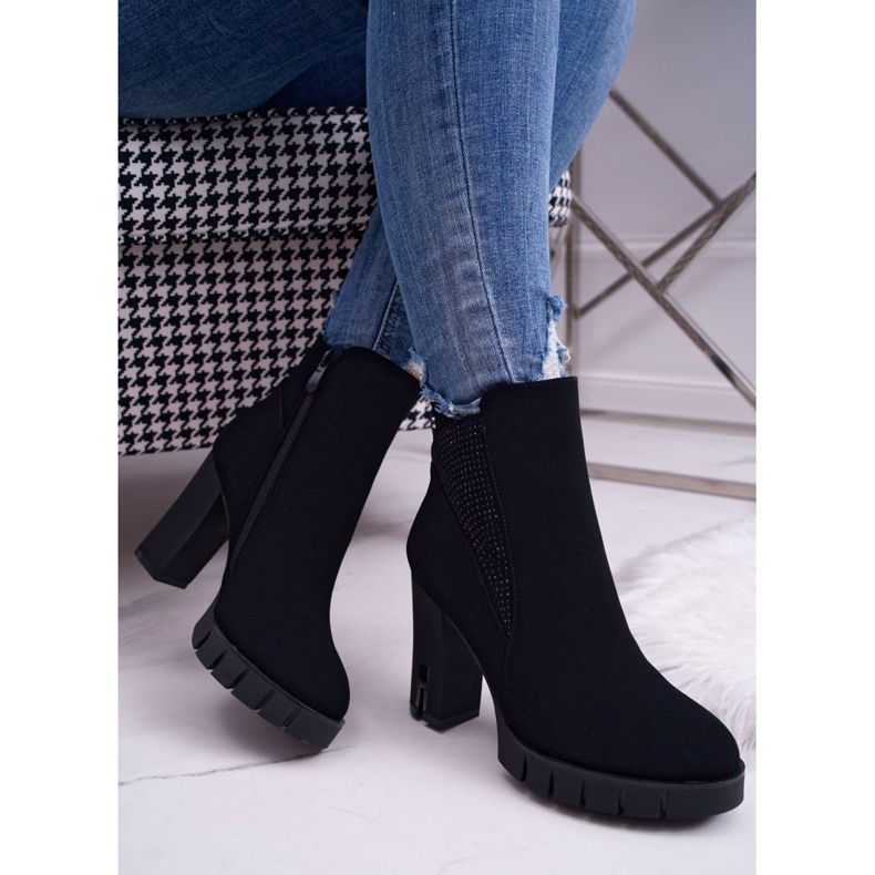 SEA Botas femininas de salto alto e plataforma com zircônia cúbica Black Deren preto 2
