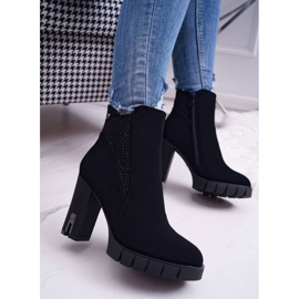SEA Botas femininas de salto alto e plataforma com zircônia cúbica Black Deren preto 1