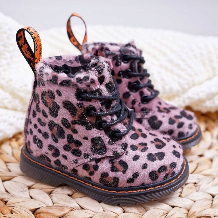 FRROCK Botas infantis com zíper, estampa de leopardo rosa Lilo multicolorido 1