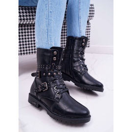 BUGO Botas femininas de salto plano preto Emenbar 1