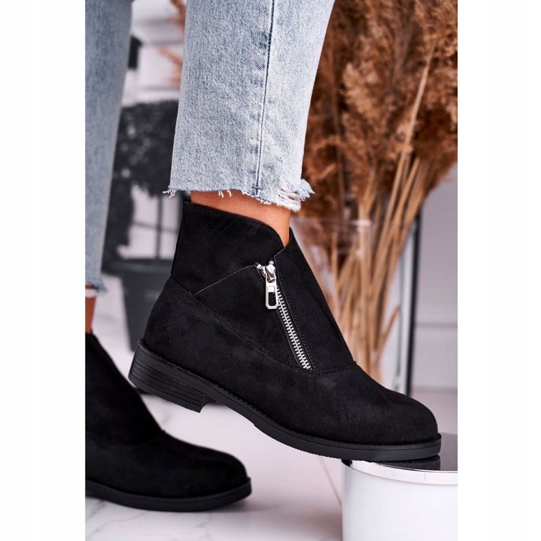 Botas femininas com zíper camurça preta juno preto 2