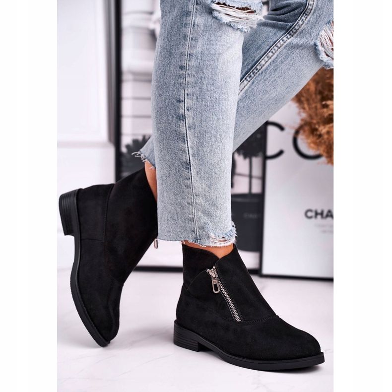Botas femininas com zíper camurça preta juno preto 1