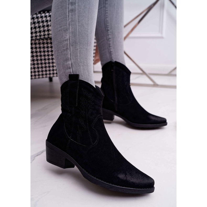 BUGO Botas de cowboy femininas camurça preta Ferders preto 1