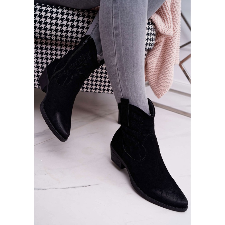 BUGO Botas de cowboy femininas camurça preta Ferders preto 2